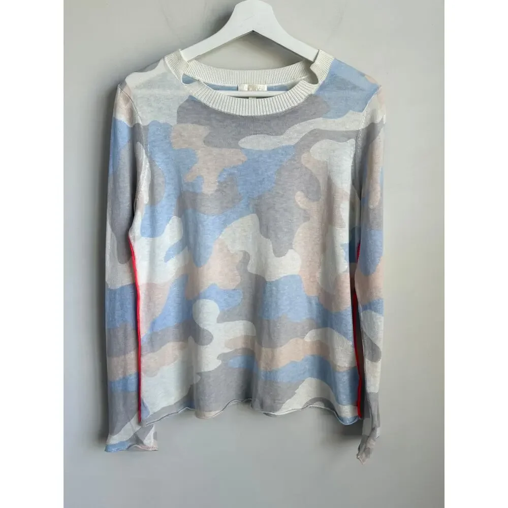 Lisa Todd Summer Camo Printed Pop Split Neck Linen Pullover Sweater Multi Small